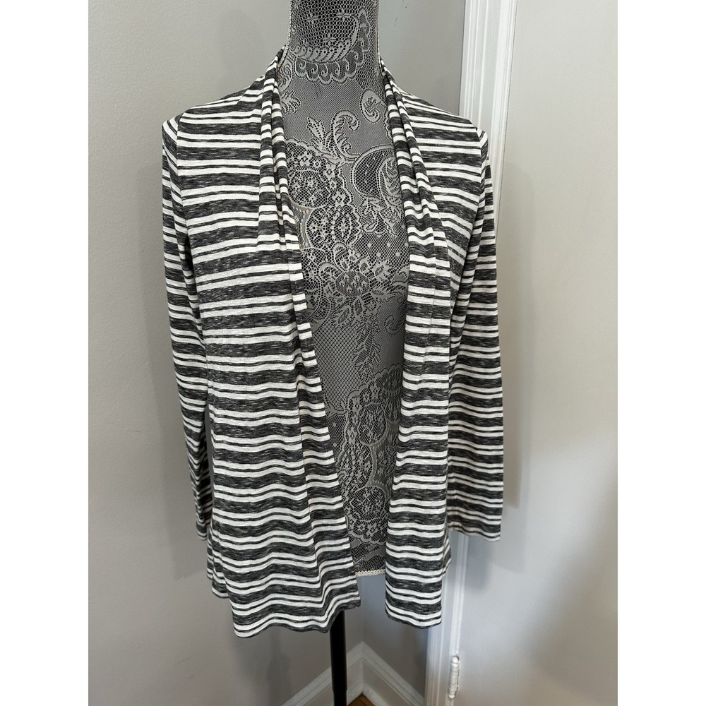 LL BEAN Women's Lightweight Stripes Sz:S Shawl Collared Open Cardigan Sweater
